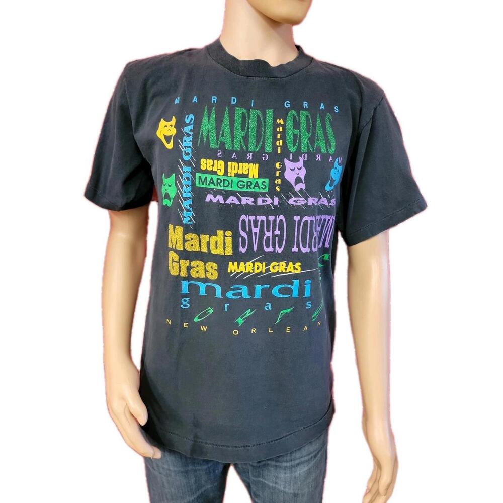 Mardi Gras VTG GRAPHIC Mens Tee Shirt Size M Washed black - New Orleans - #WM1